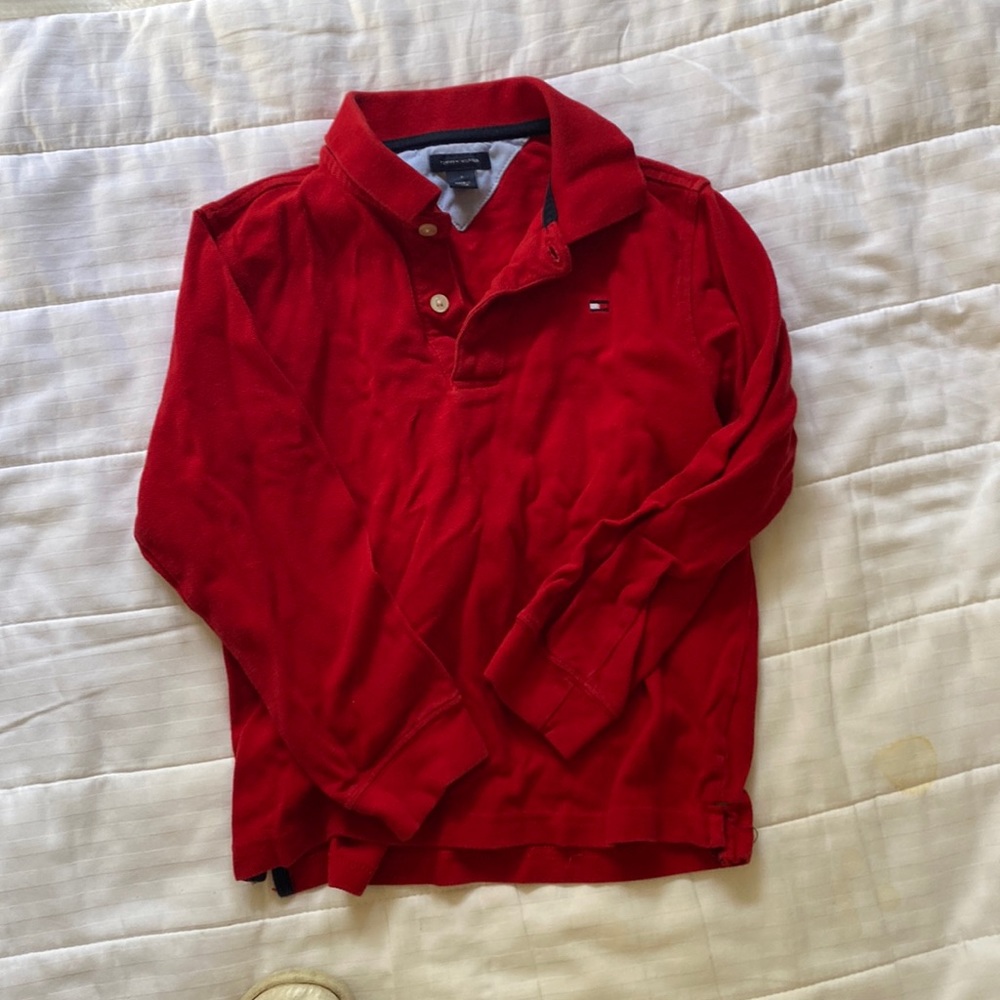 Tommy Hilfiger long sleeve red polo shirt size 7